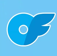 a blue logo with wings on it